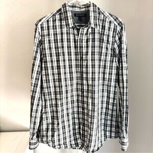 Banana Republic Gray and White Plaid Casual Collared Shirt, Size M